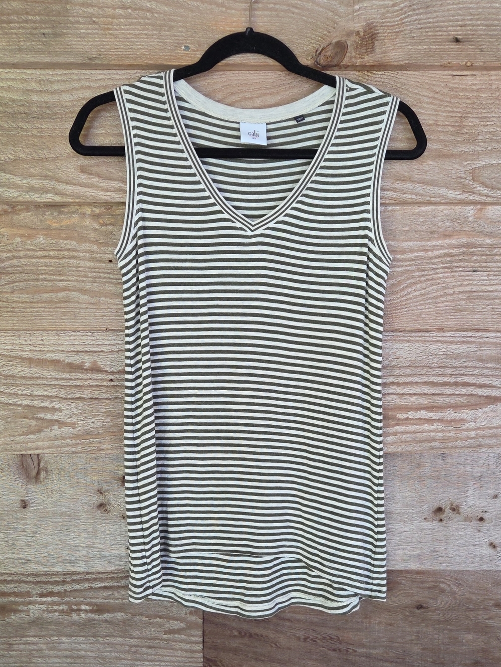 CAbi Size XSmall Olive & Oatmeal Striped V-Neck Sleeveless Tank